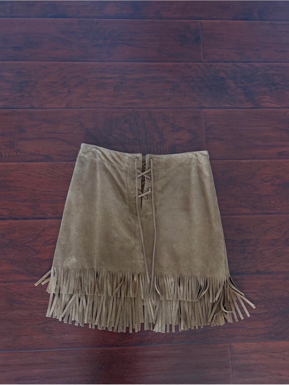 Vintage Ralph Lauren Leather Suede Fringe Lace Up Skirt Size 0